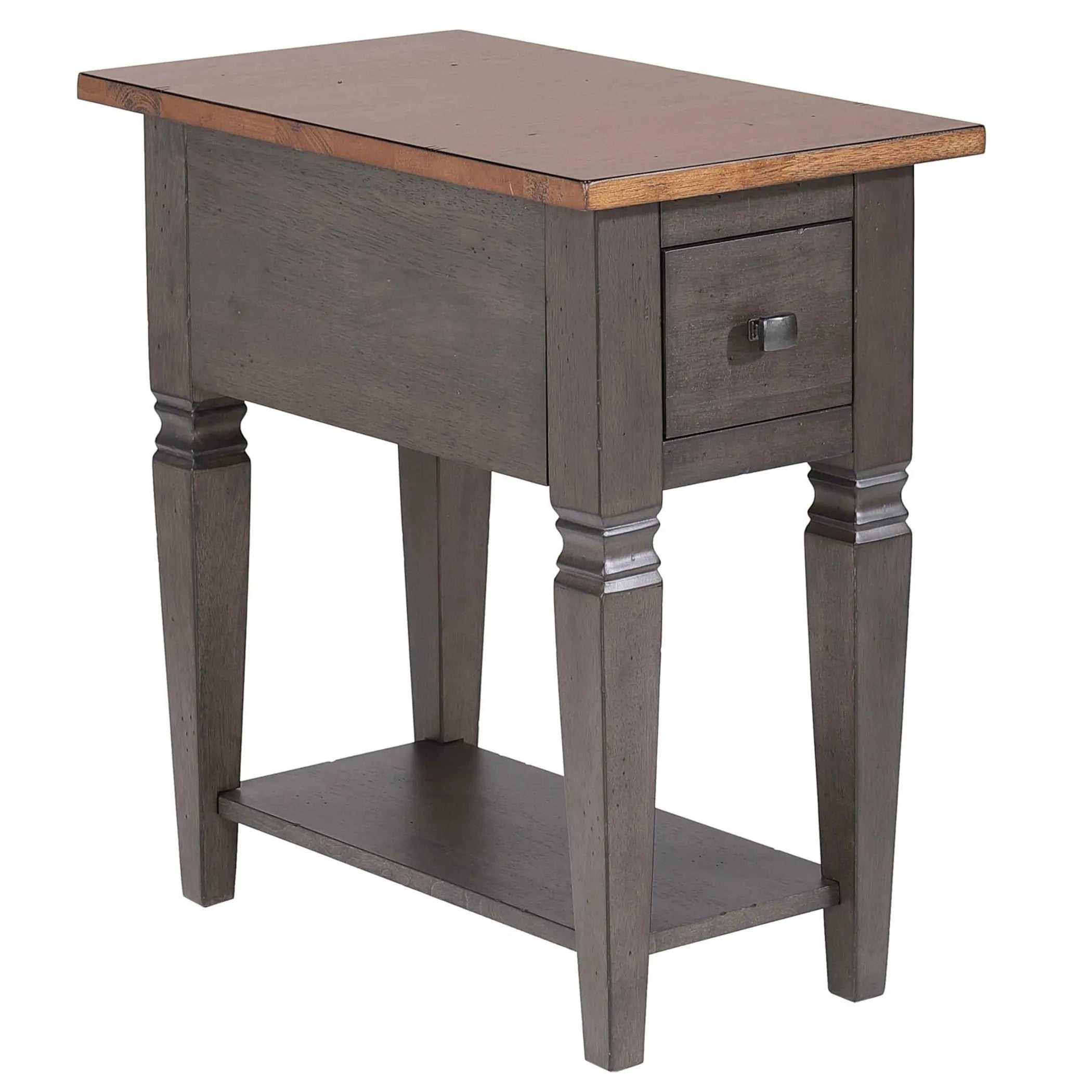 Sunset Trading Dakota 14" Narrow End Table with Drawer & Shelf Storage | Solid Wood Recliner Side Table | Slim Bedroom Nighstand | Living Room Chair Sidetable