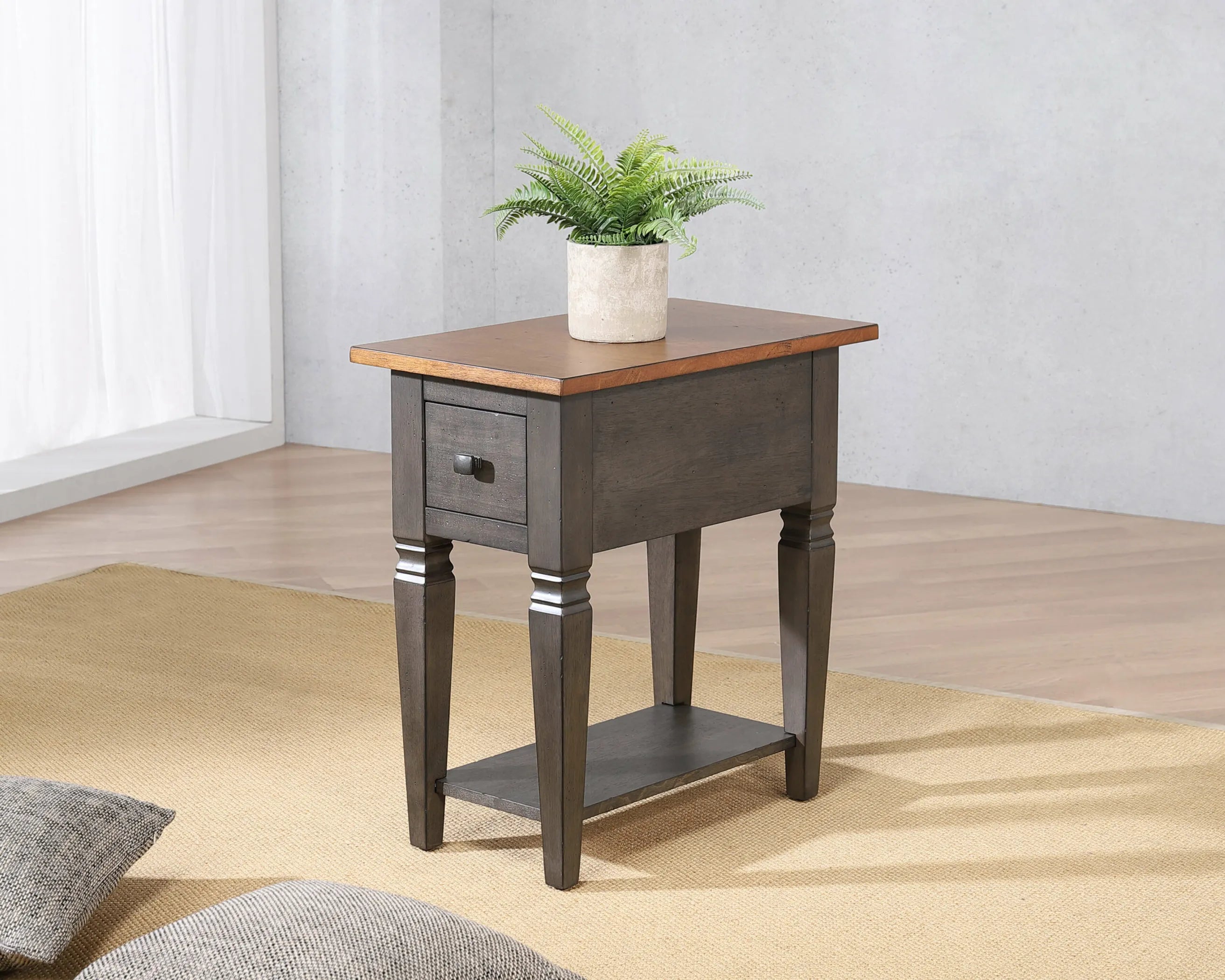 Sunset Trading Dakota 14" Narrow End Table with Drawer & Shelf Storage | Solid Wood Recliner Side Table | Slim Bedroom Nighstand | Living Room Chair Sidetable