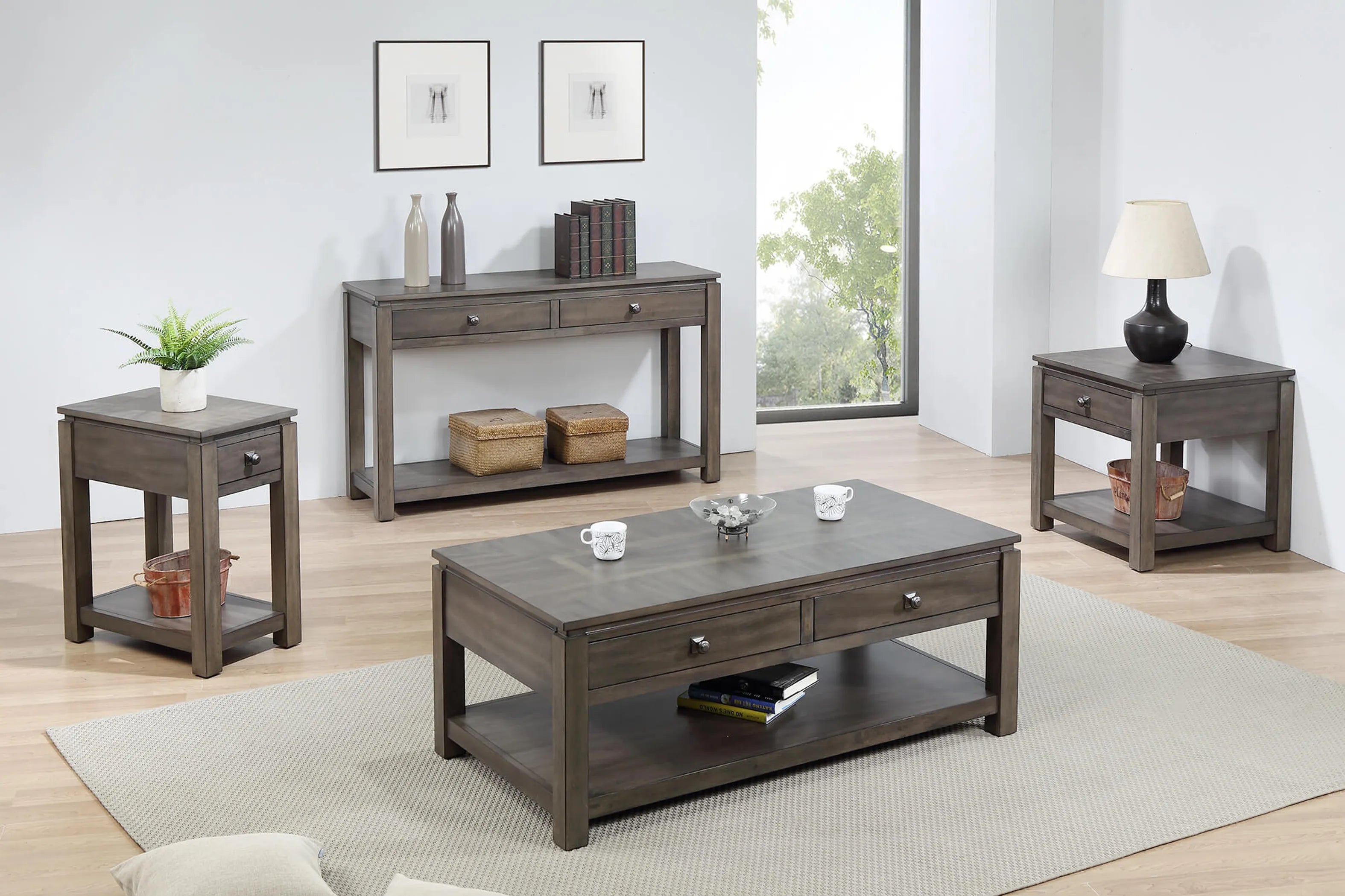 Sunset Trading Shades of Gray Narrow End Table with Drawer and Shelf
