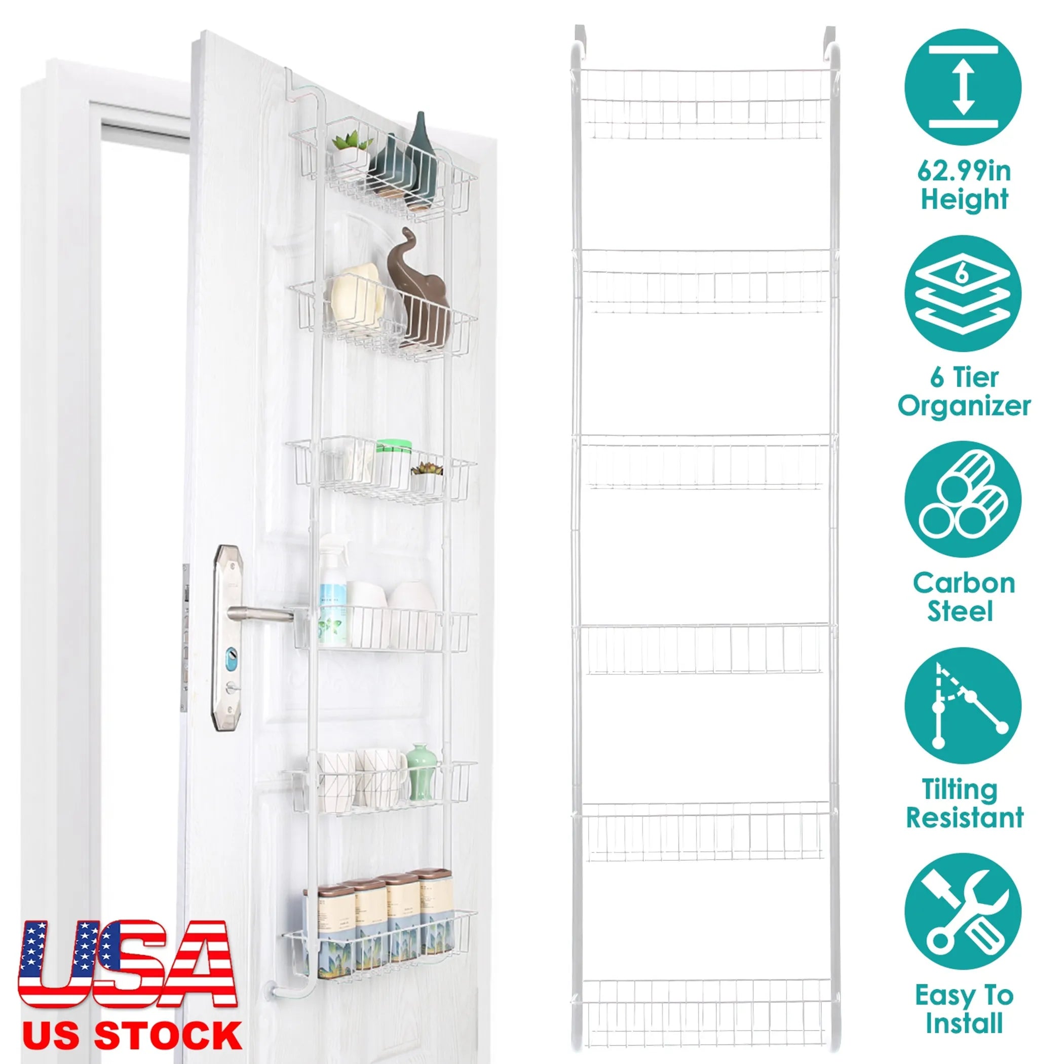 6 Tier Over Door Pantry Organizer Hanging Hooks Door Storage Rack