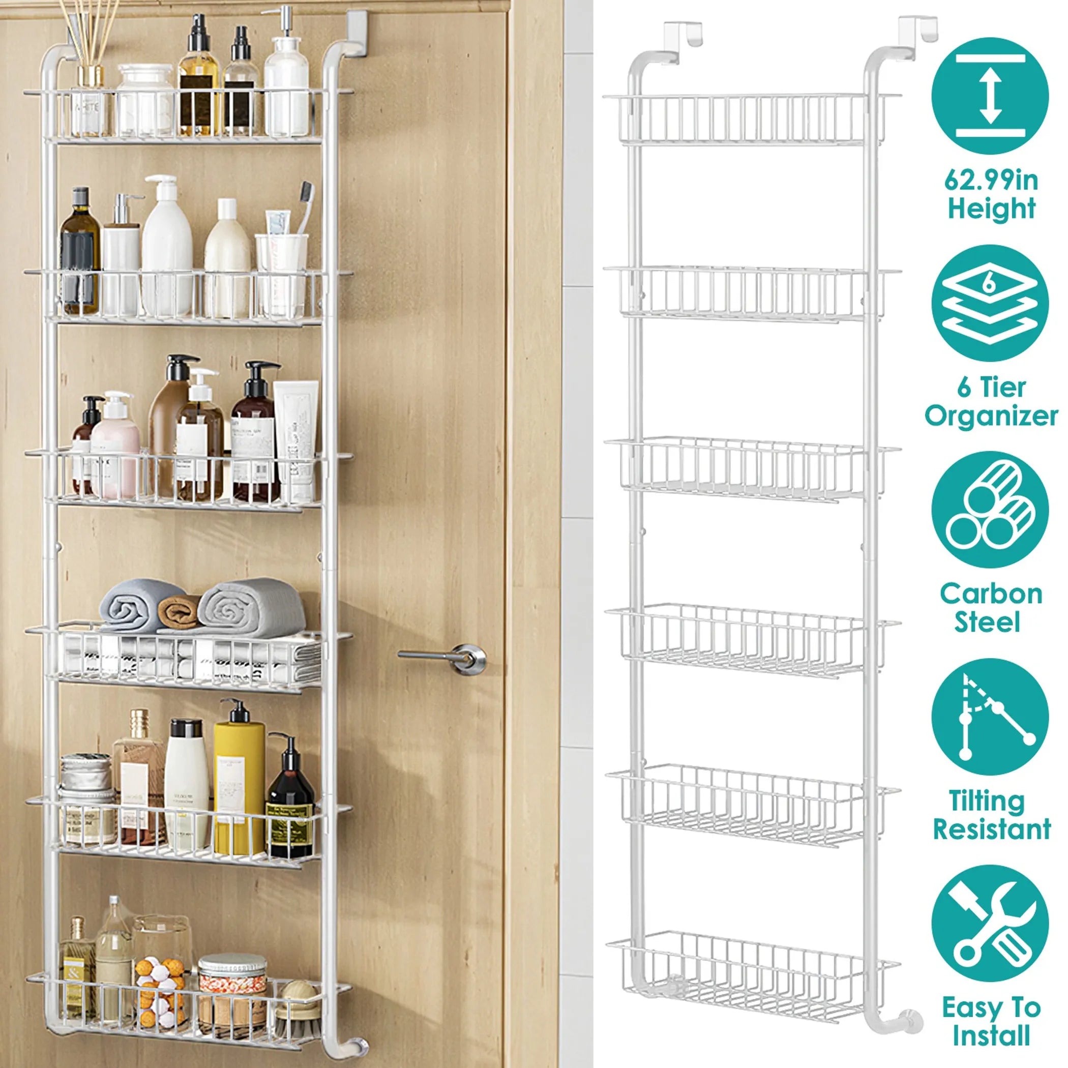 6 Tier Over Door Pantry Organizer Hanging Hooks Door Storage Rack