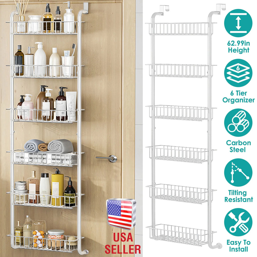 6 Tier Over Door Pantry Organizer Hanging Hooks Door Storage Rack